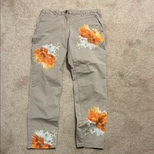 Floral khaki with orange flowers women’s pants